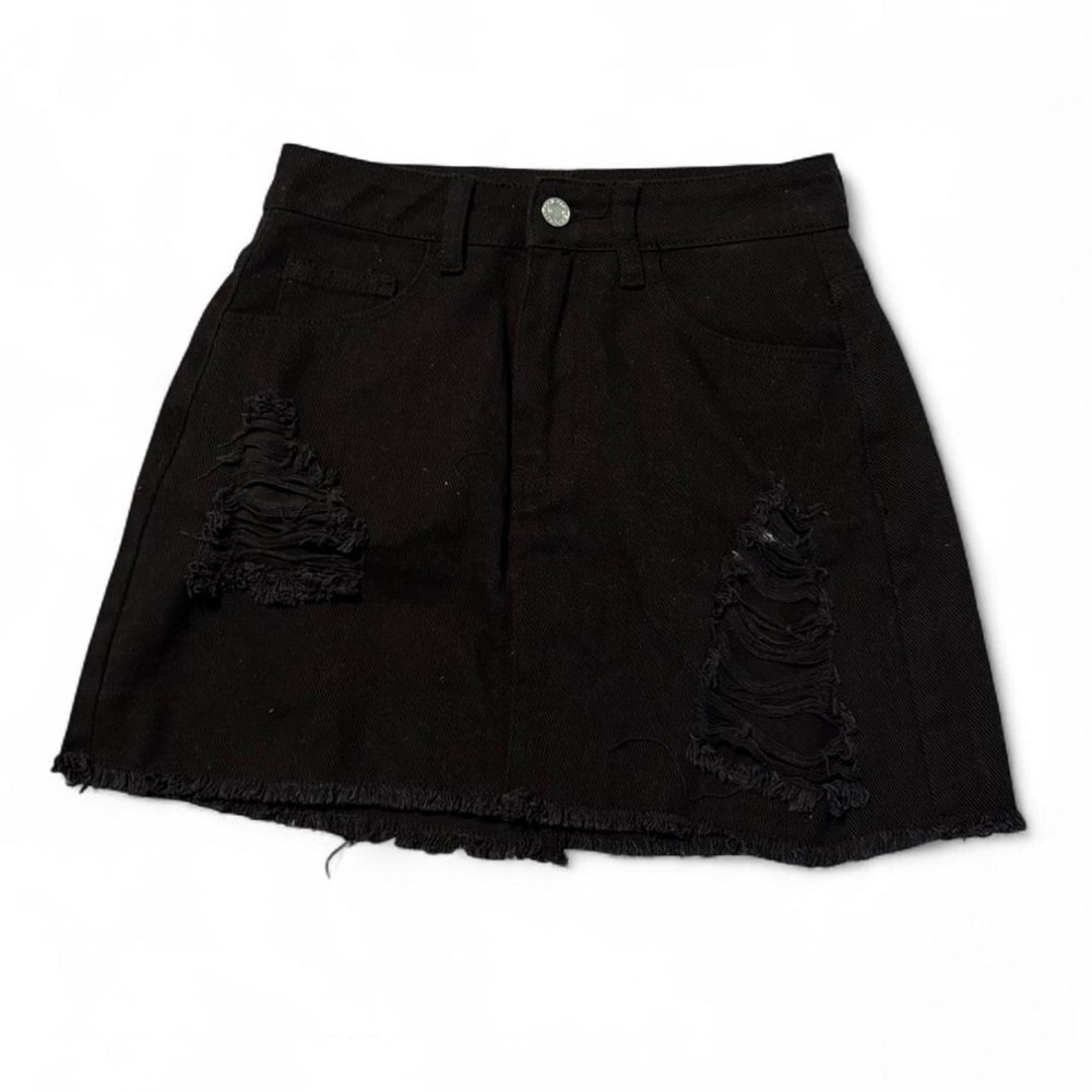 SHEIN Black Distressed Mini Skirt